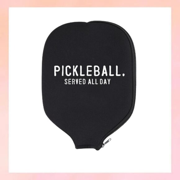 Black Neoprene Pickleball Paddle Cover "Served All Day" Zipper Case - Picture 1 of 2